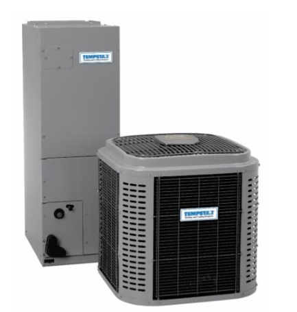 Main Line Equipment With Airhandler - QuietComfort® 16 Heat Pump TSH6 - square black air vents with grey trim and a white and blue badge